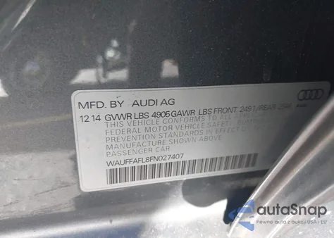 2015 Audi A4 2.0T Premium from USA, damaged, VIN WAUFFAFL8FN027407